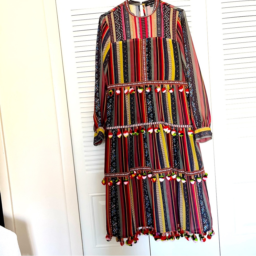 Colorful Layered Pom Pom Dress